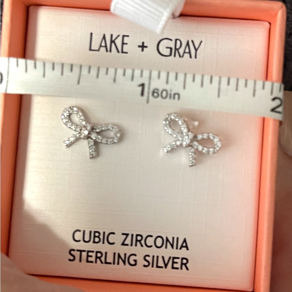 NWT Sterling Silver Cubic Zirconia Bow Earrings